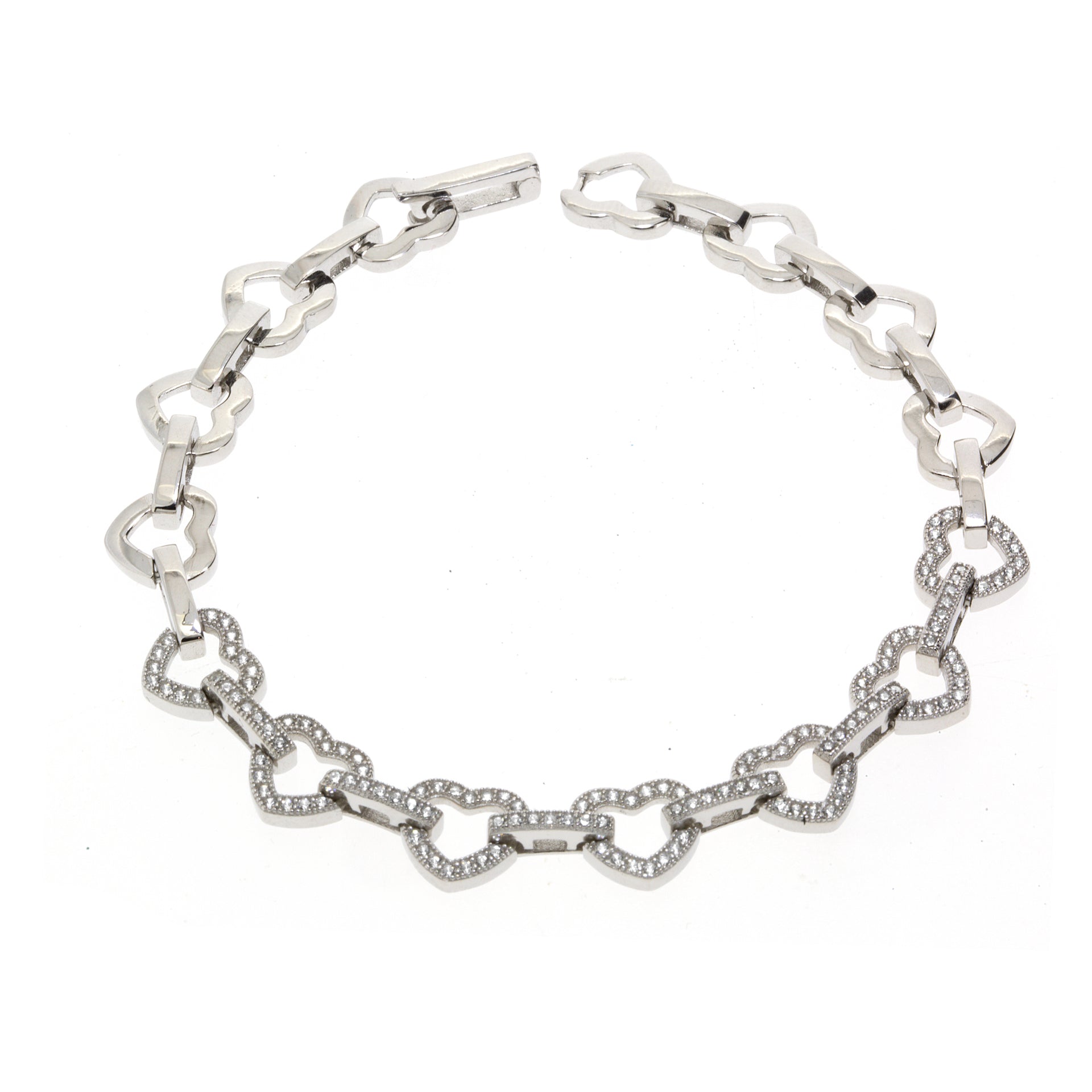 Gemvine Sterling Silver Heart Bracelet with Cubic Zirconia