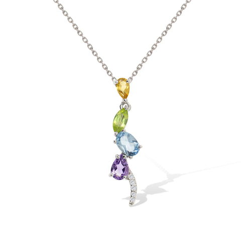 Gemvine Sterling Silver Multi Gemstone Heart Pendant Necklace