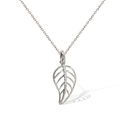 Gemvine Sterling Silver Leaf CZ Pendant Necklace