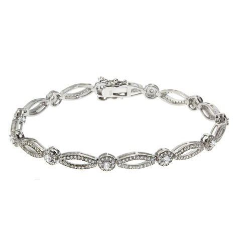 Gemvine Tennis Heart Bracelet with Cubic Stones in Sterling Silver