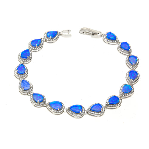 Gemvine Sterling Silver Blue Teardrop Opalique & Cubic Zirconia Bracelet