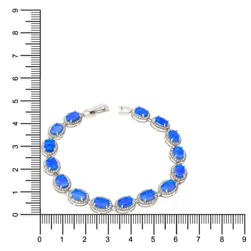 Gemvine Sterling Silver Oval Blue Opalique & Cubic Zirconia Bracelet