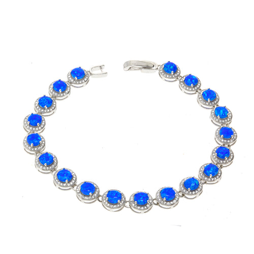 Gemvine Sterling Silver Round Blue Opalique & Cubic Zirconia Bracelet