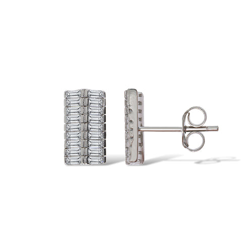 Gemvine Sterling Silver Rectangular Baguette CZ Stud Earrings