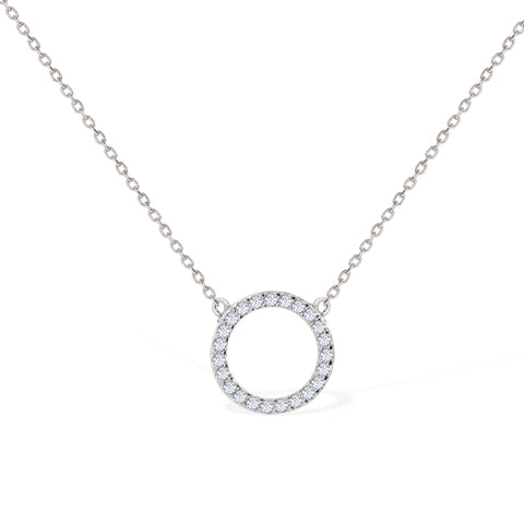 Gemvine Sterling Silver Double Circle CZ Necklace Pendant + 18 Inch Adjustable Chain