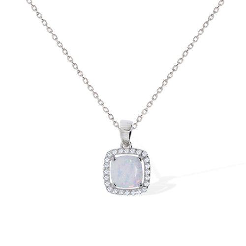 Gemvine Sterling Silver Square Opalique Necklace Pendant + 18 Inch Adjustable Chain