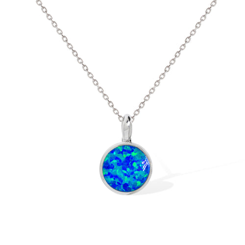 Gemvine Sterling Silver Blue Opalique Round Necklace Pendant + 18 Inch Adjustable Chain