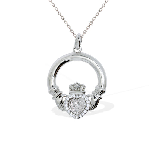 Gemvine Sterling Silver Claddagh Necklace Pendant + 18 Inch Adjustable Chain