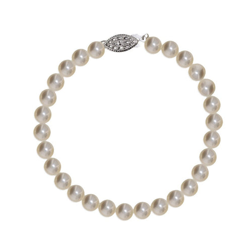Gemvine Silver Ladies Freshwater Pearl Bracelet in 6 mm Pearls