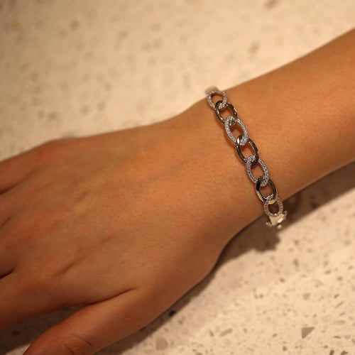 Gemvine Solid Sterling Silver Ladies Link Bangle Bracelet
