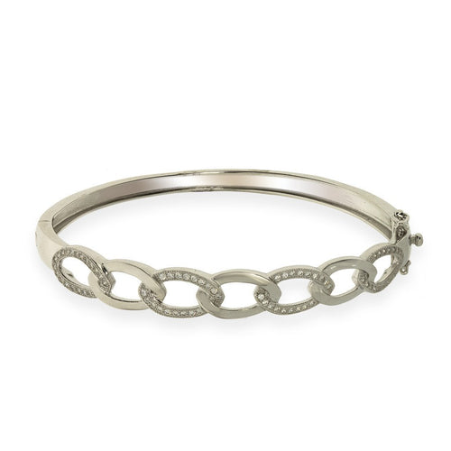 Gemvine Solid Sterling Silver Ladies Link Bangle Bracelet