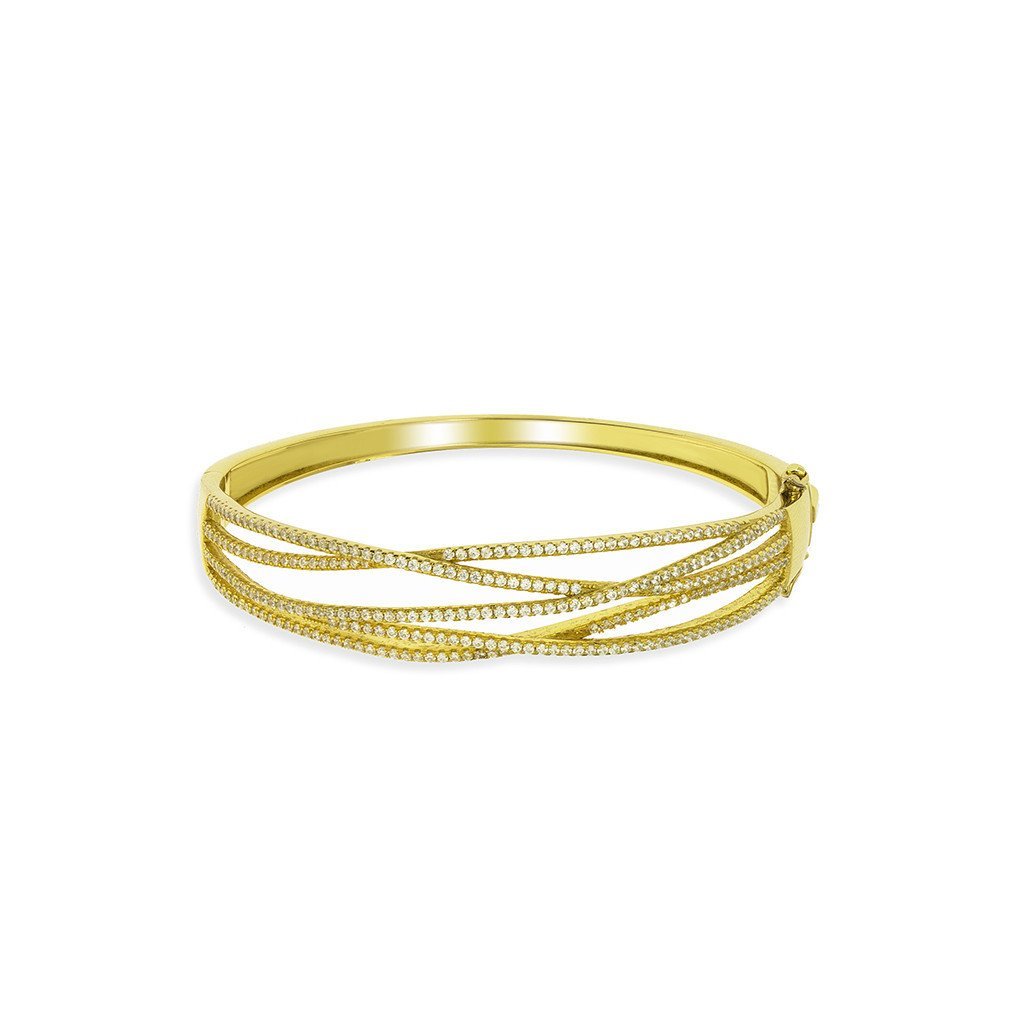 Gemvine Solid Sterling Silver Ladies Wire Bangle Bracelet in Gold