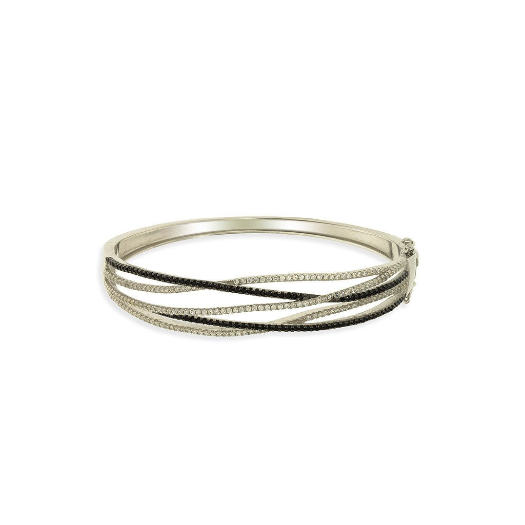 Gemvine Solid Sterling Silver Ladies Wire Bangle Bracelet in Partial Black