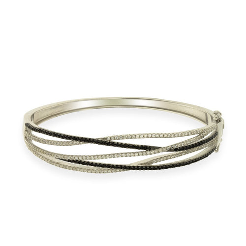 Gemvine Solid Sterling Silver Ladies Wire Bangle Bracelet in Partial Black