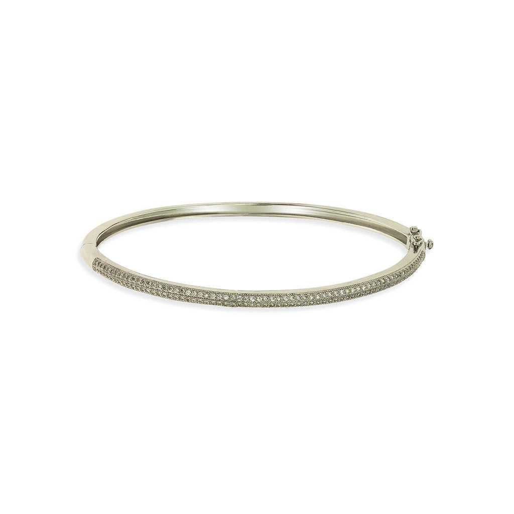 Gemvine Solid Sterling Silver Ladies Two Cubic Row Bangle Bracelet