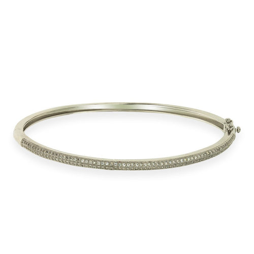 Gemvine Solid Sterling Silver Ladies Two Cubic Row Bangle Bracelet
