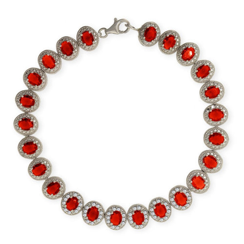 Gemvine Sterling Silver Bracelet in Cubic Crystal Red