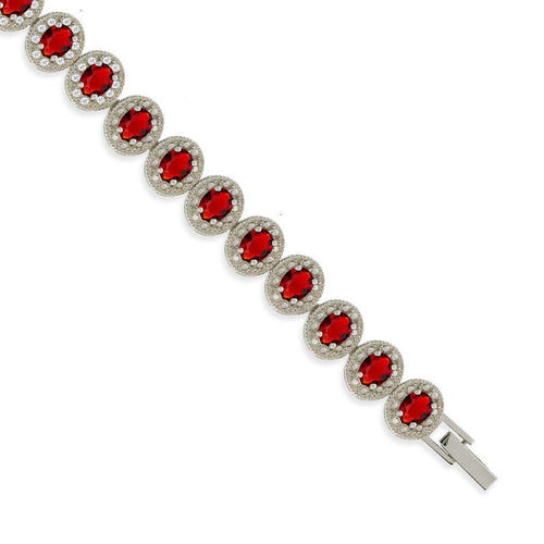 Gemvine Sterling Silver Bracelet in Cubic Crystal Red