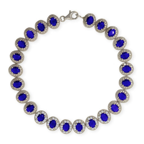 Gemvine Sterling Silver Bracelet in Cubic Crystal Blue