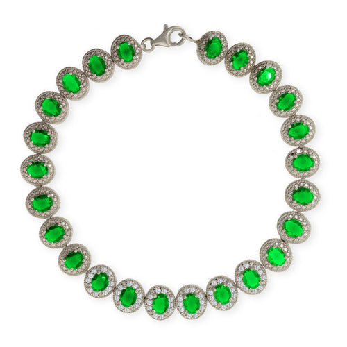 Gemvine Sterling Silver Bracelet in Cubic Crystal Green
