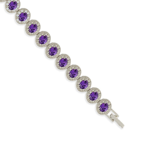 Gemvine Sterling Silver Bracelet in Cubic Crystal Purple