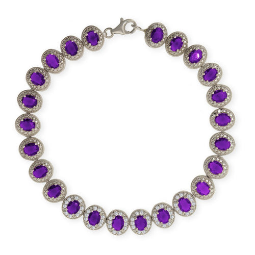 Gemvine Sterling Silver Bracelet in Cubic Crystal Purple