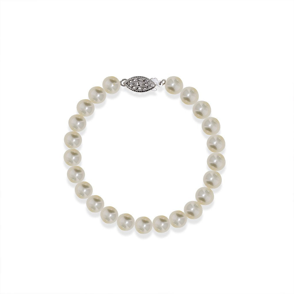 Gemvine Silver Ladies Freshwater Pearl Bracelet in 7 mm Pearls