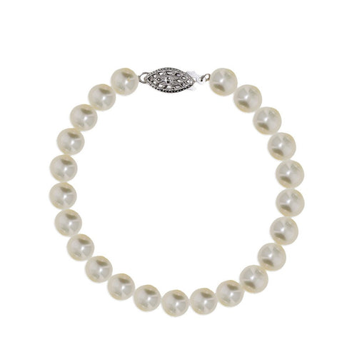 Gemvine Silver Ladies Freshwater Pearl Bracelet in 7 mm Pearls