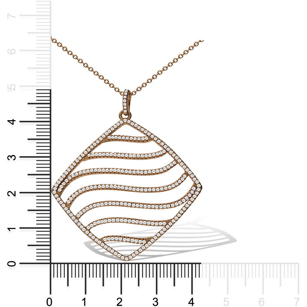 Gemvine Sterling Silver Large Rectangular Pendant Necklace in Rose + 18 Inch Adjustable Chain