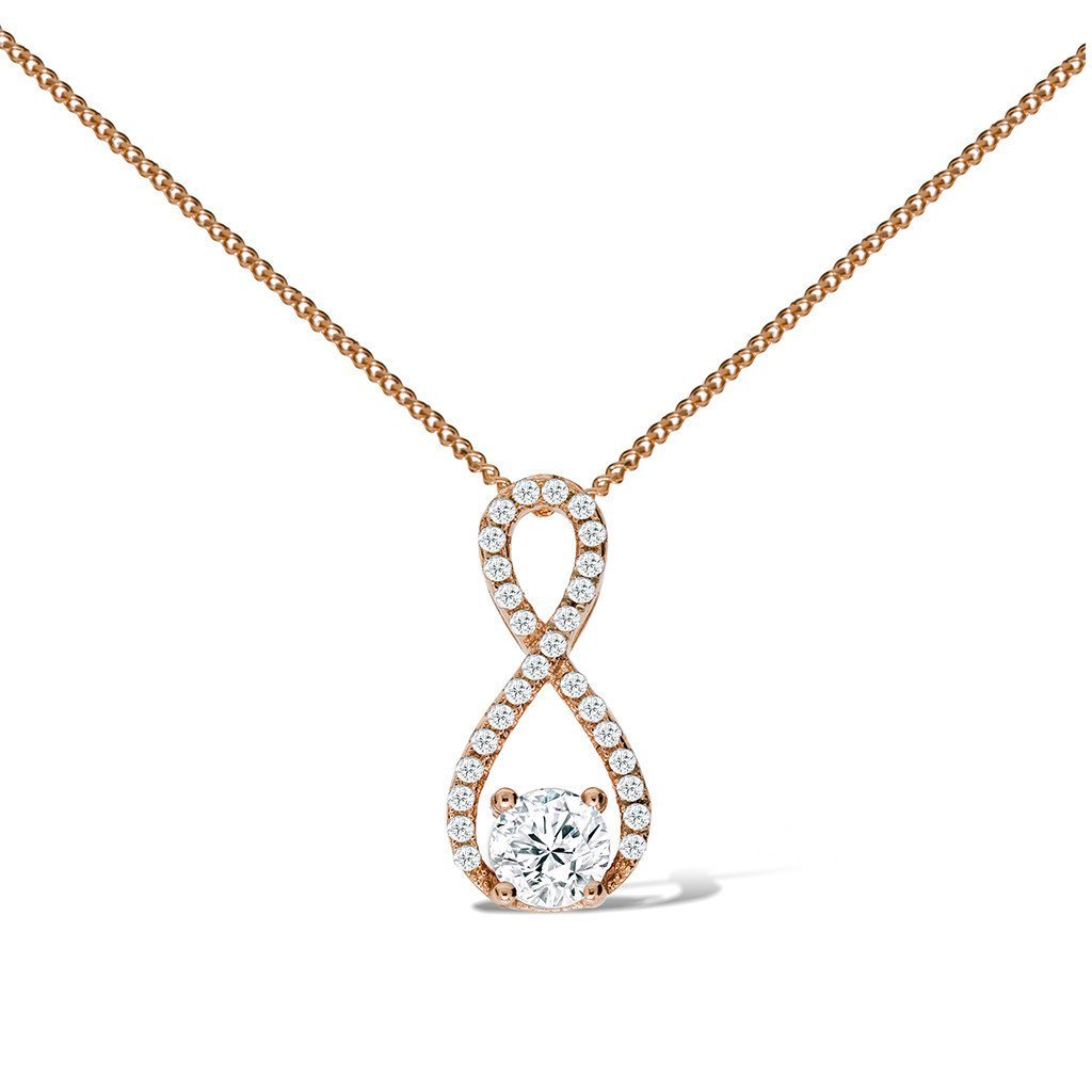 Gemvine Sterling Silver Diamond Centre Figure of 8 Pendant Necklace in Rose + 18 Inch Adjustable Chain