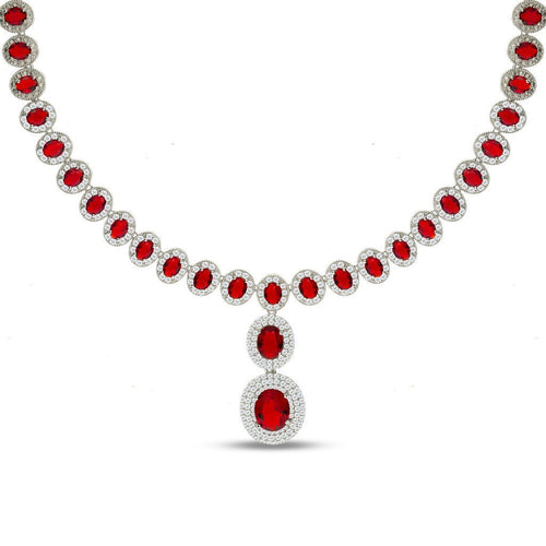 Gemvine Sterling Silver Cubic Crystal Necklace in Red