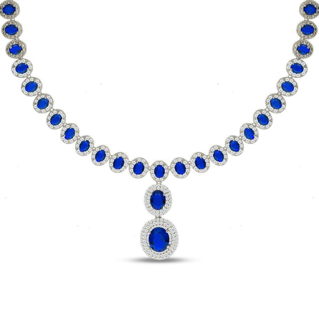 Gemvine Sterling Silver Cubic Crystal Necklace in Blue