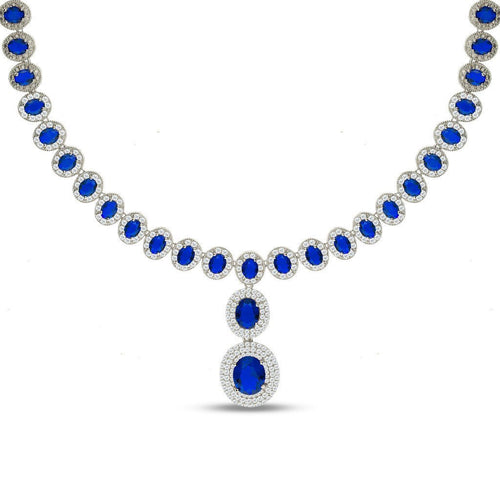 Gemvine Sterling Silver Cubic Crystal Necklace in Blue