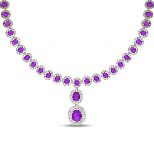Gemvine Sterling Silver Cubic Crystal Necklace in Purple