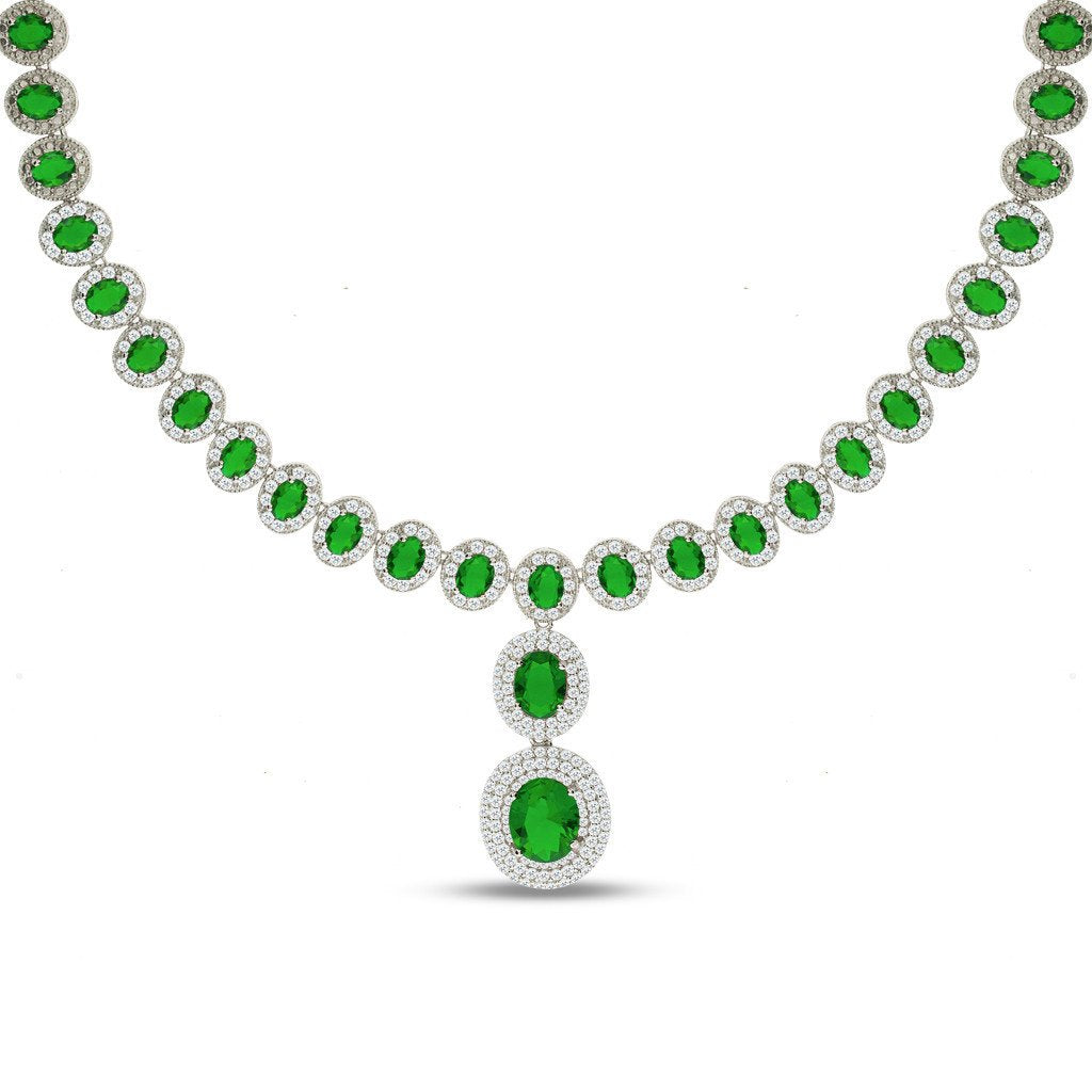 Gemvine Sterling Silver Cubic Crystal Necklace in Green