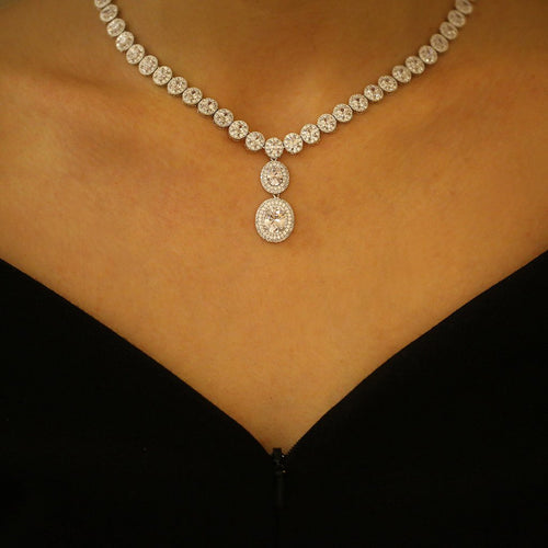 Gemvine Sterling Silver Cubic Crystal Necklace in White