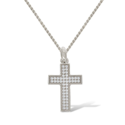 Gemvine Sterling Silver Double Row Cross Pendant Necklace + 18 Inch Adjustable Chain