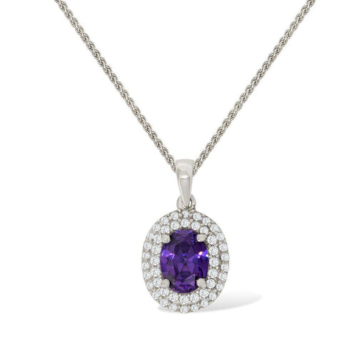 Gemvine Sterling Silver Cubic Crystal Pendant in Purple + 18 Inch Adjustable Chain