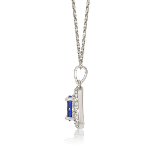 Gemvine Sterling Silver Cubic Crystal Pendant in Blue + 18 Inch Adjustable Chain