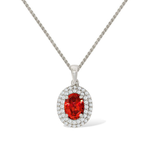 Gemvine Sterling Silver Cubic Crystal Pendant in Red + 18 Inch Adjustable Chain