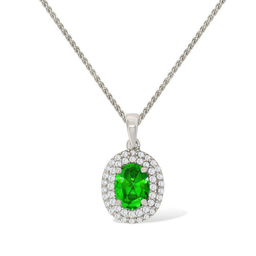 Gemvine Sterling Silver Cubic Crystal Pendant in Green + 18 Inch Adjustable Chain
