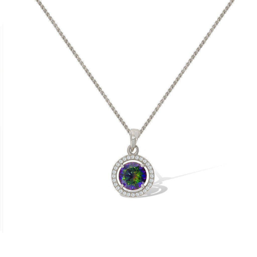 Gemvine Sterling Silver Coloured Cubic Stone Pendant Necklace + 18 Inch Adjustable Chain