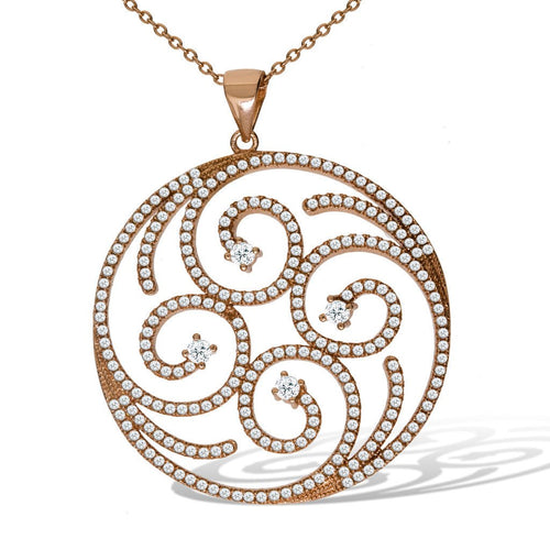 Gemvine Sterling Silver Large Spiral Pendant Necklace in Rose + 18 Inch Adjustable Chain