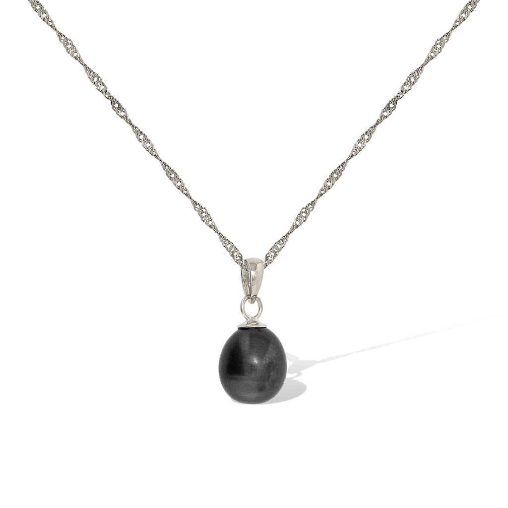 Gemvine Sterling Silver Black Freshwater Pearl Teardrop Pendant Necklace + 18 Inch Adjustable Chain