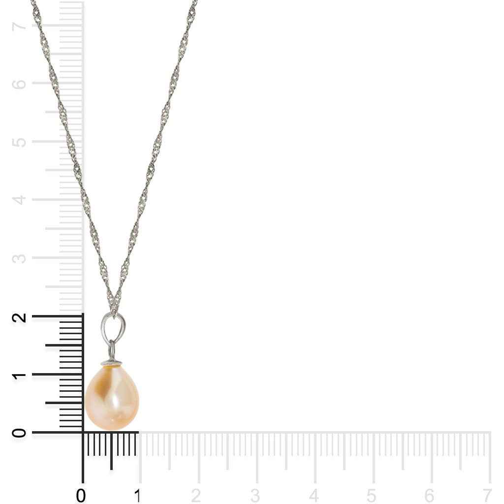 Gemvine Sterling Silver Peach Freshwater Pearl Teardrop Pendant Necklace + 18 Inch Adjustable Chain