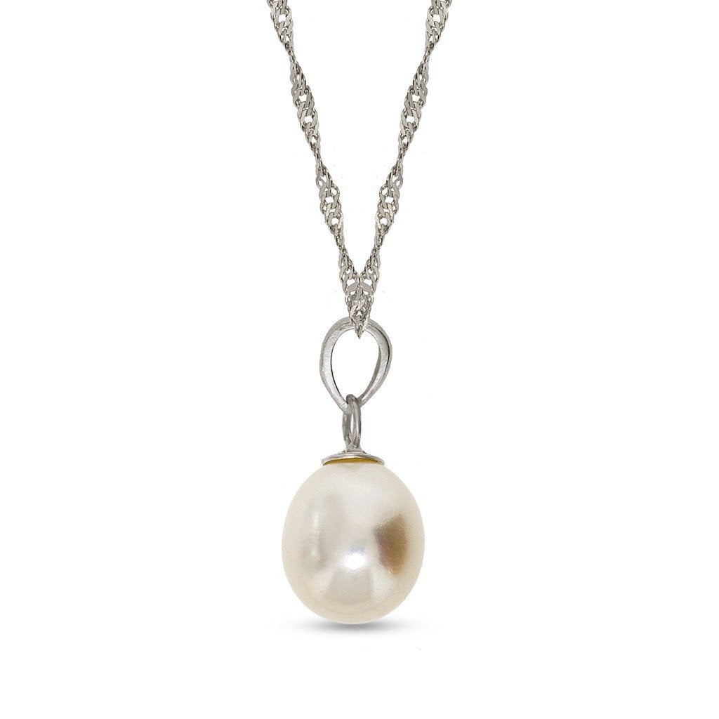 Gemvine Sterling Silver White Freshwater Pearl Teardrop Pendant Necklace + 18 Inch Adjustable Chain