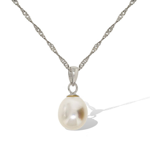 Gemvine Sterling Silver White Freshwater Pearl Teardrop Pendant Necklace + 18 Inch Adjustable Chain