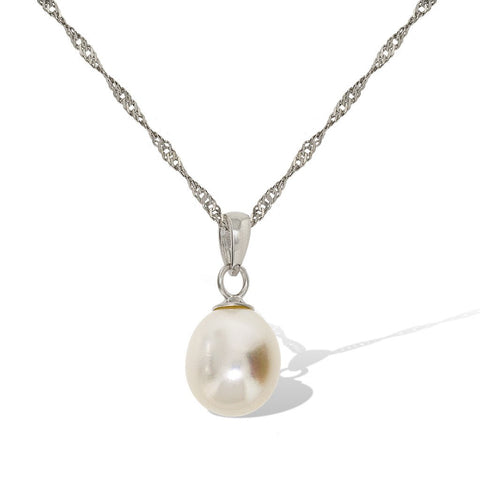 Gemvine Sterling Silver Freshwater Pearl Tear Pendant Necklace + 18 Inch Adjustable Chain