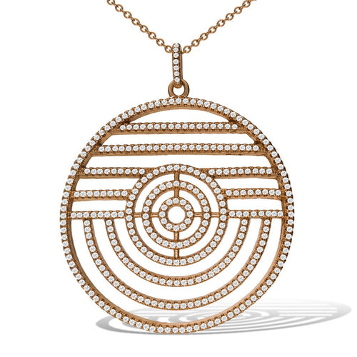Gemvine Sterling Silver Large Crop Circle Pendant Necklace in Rose + 18 Inch Adjustable Chain