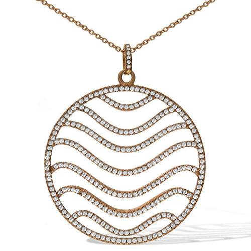 Gemvine Sterling Silver Large Wave Pendant Necklace in Rose + 18 Inch Adjustable Chain